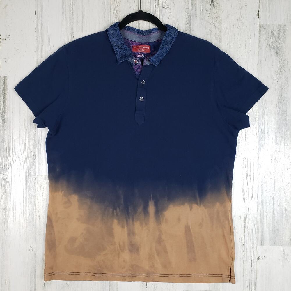 Saks 5th Ave Dip Dye Short Sleeve Polo Shirt XL